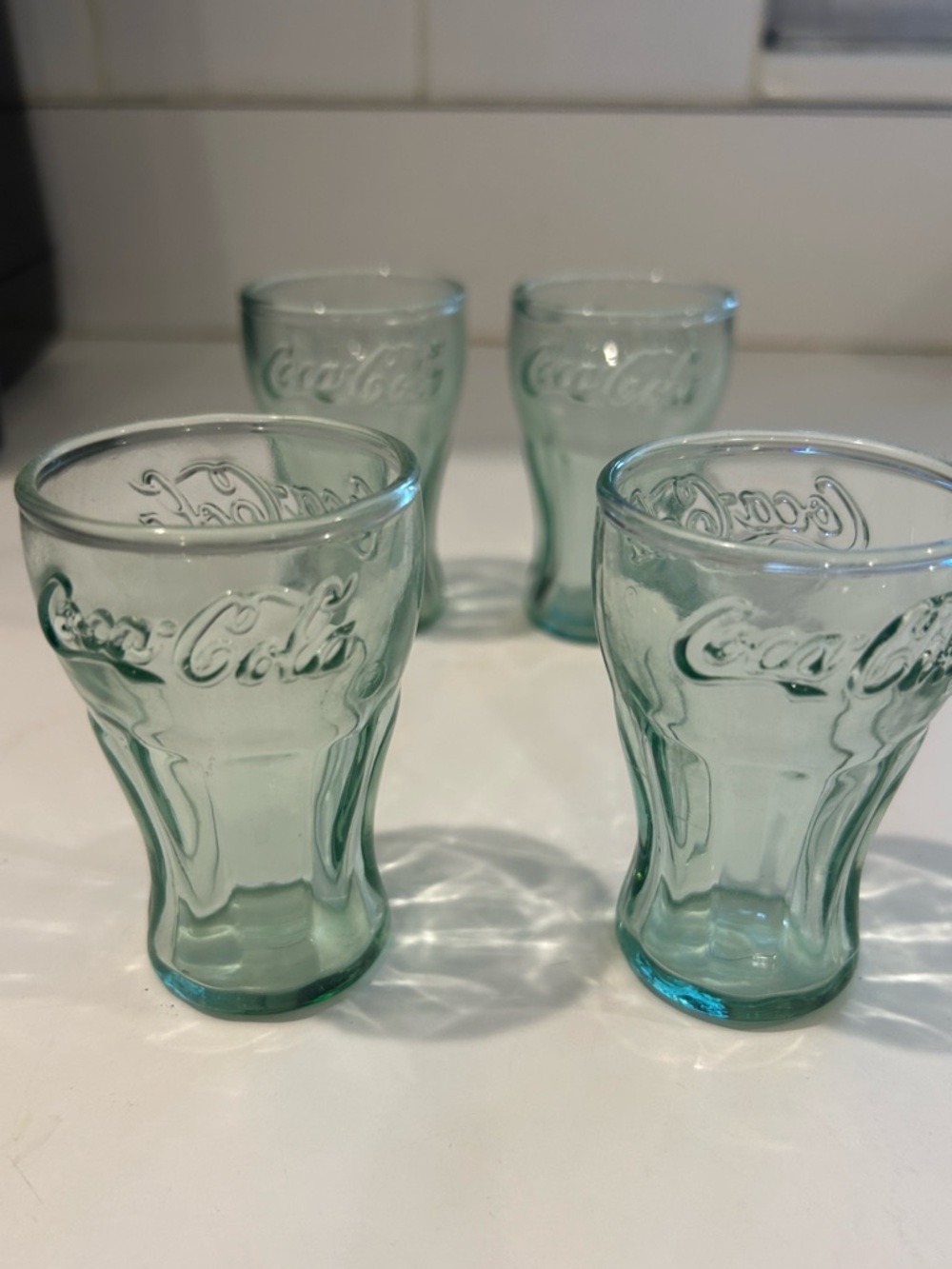 Coca Cola shot glasses vintage green tint glass set of 4 LG Libbey Glass